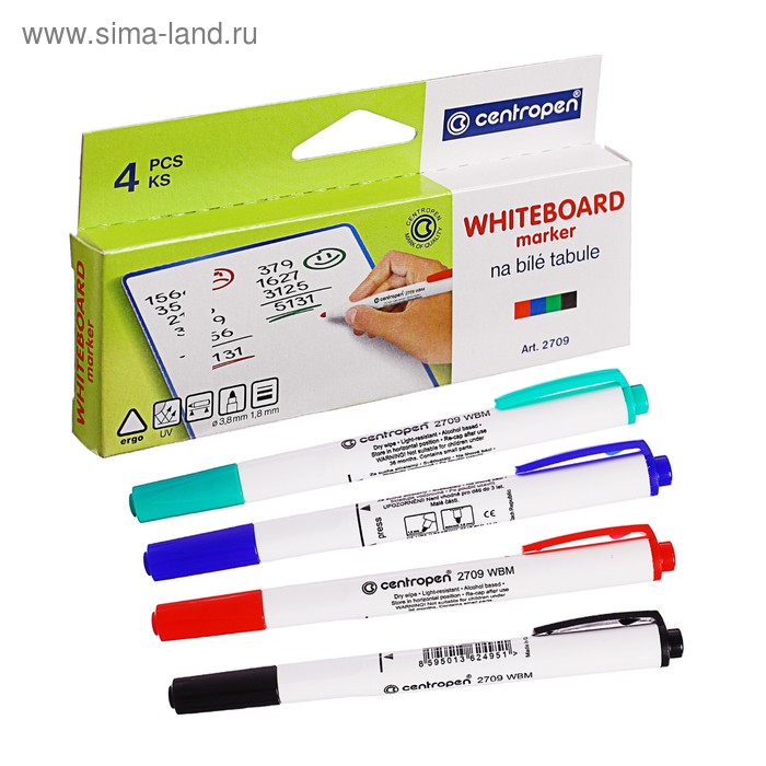 Набор маркеров для доски, 4 цвета, Centropen 2709, 3.8 мм