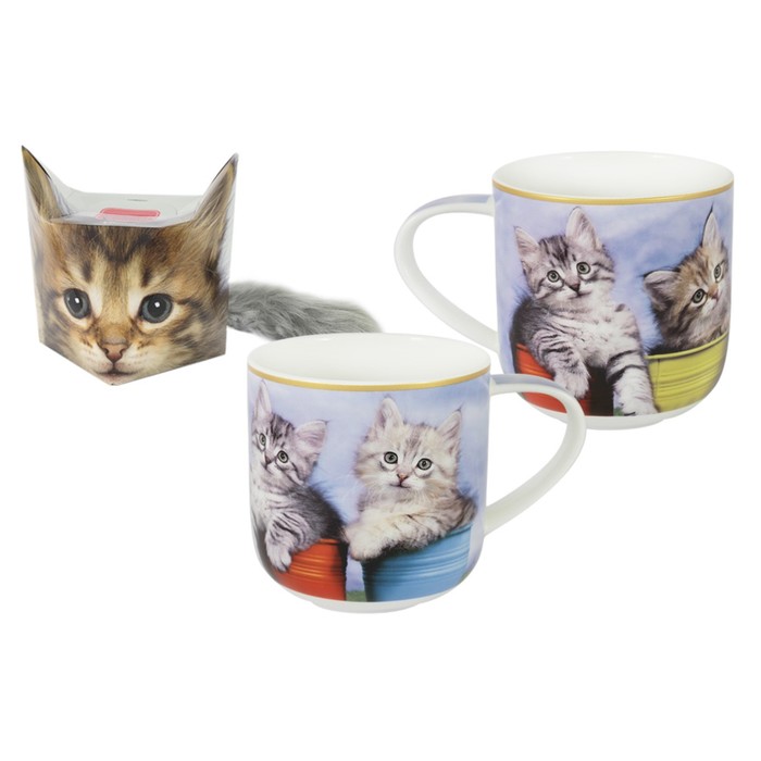 Кружка Котята в кружках в подарочной упаковке + брелок-хвостик