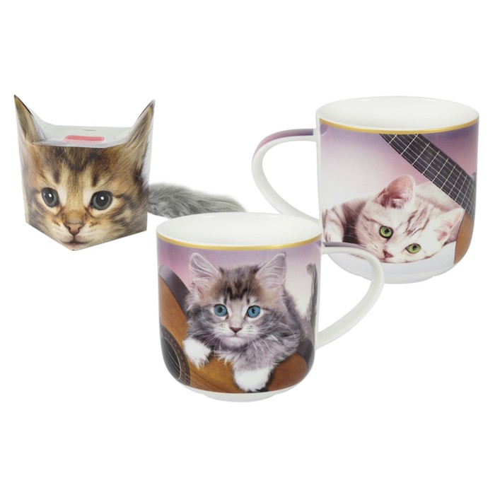 Кружка Котёнок с гитарой в подарочной упаковке + брелок-хвостик