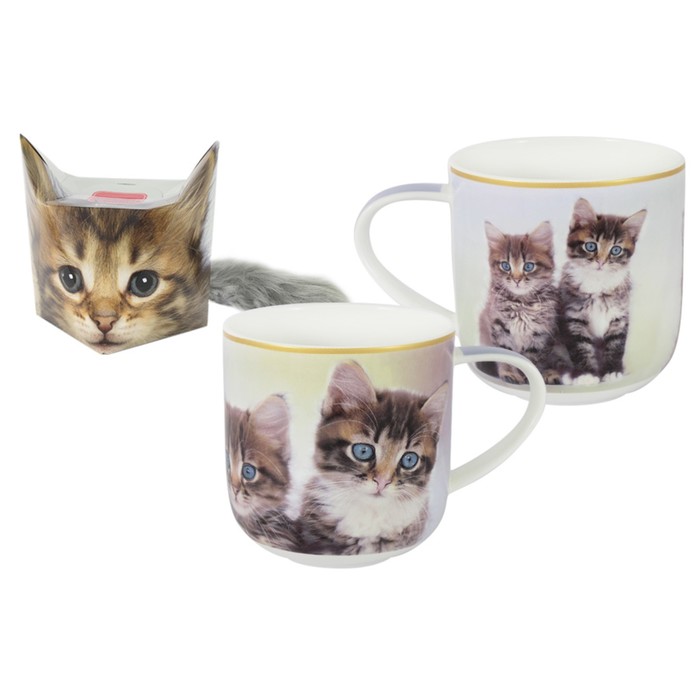 Кружка Два котёнка в подарочной упаковке + брелок-хвостик