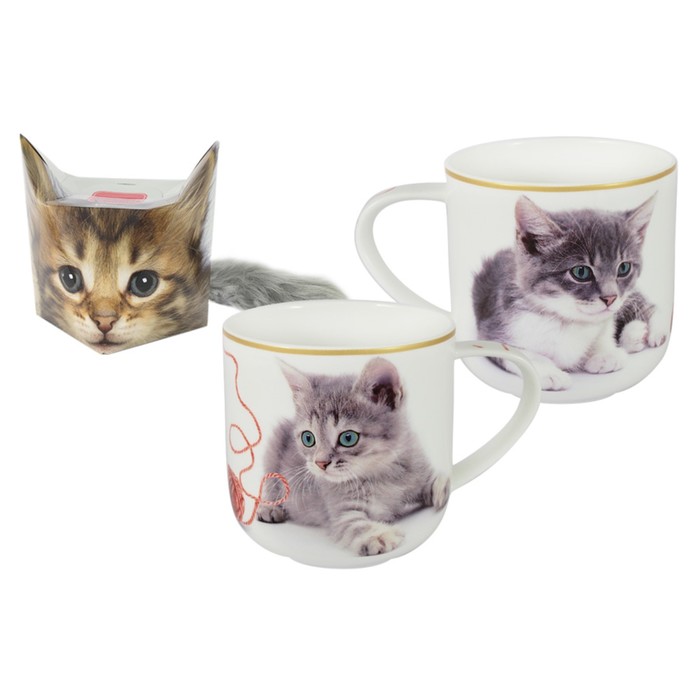 Кружка Котёнок с клубком в подарочной упаковке + брелок-хвостик
