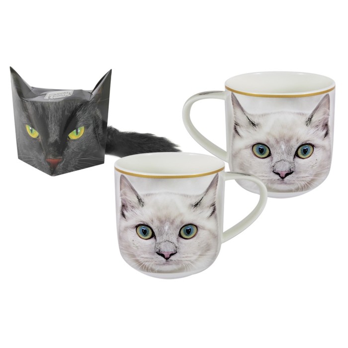 Кружка Белый кот в подарочной упаковке + брелок-хвостик