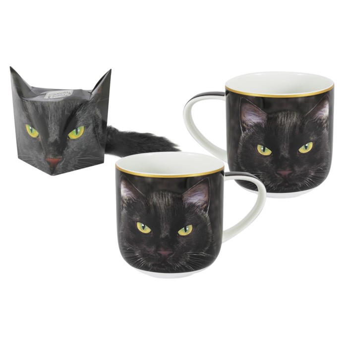 Кружка Чёрный кот в подарочной упаковке + брелок-хвостик