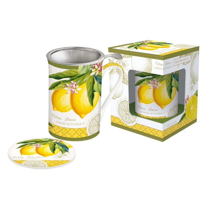 Кружка с метал.ситечком и крышкой Лимон  в подарочной упаковке