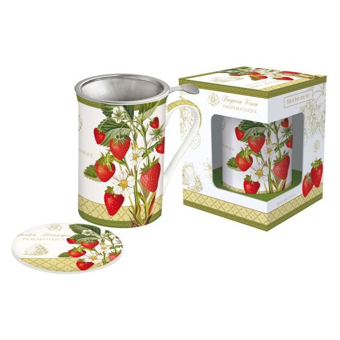 Кружка с метал.ситечком и крышкой Клубника  в подарочной упаковке