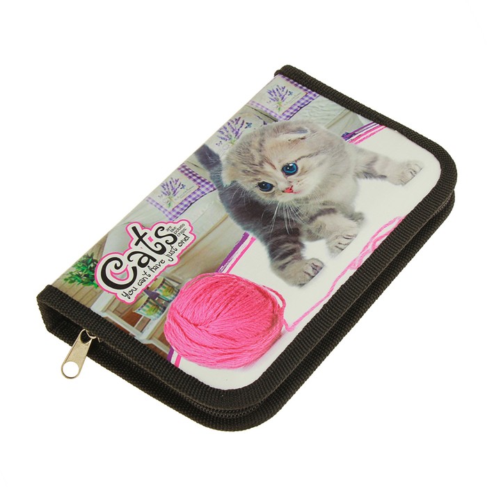 Пенал 1 секция 115х190 мм, ламинированный картон "Котенок и клубок"