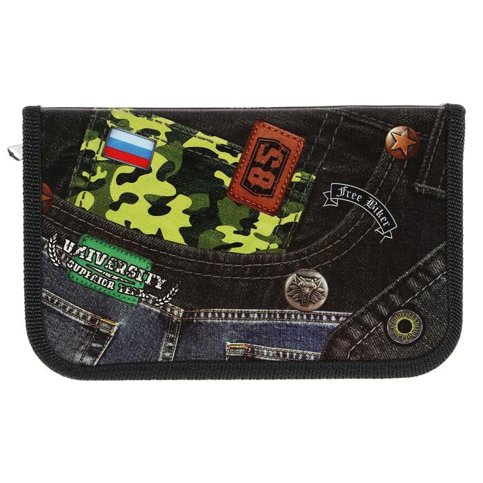 Пенал 1 секция 115х190 мм, ламинированный картон "Черный джинс"