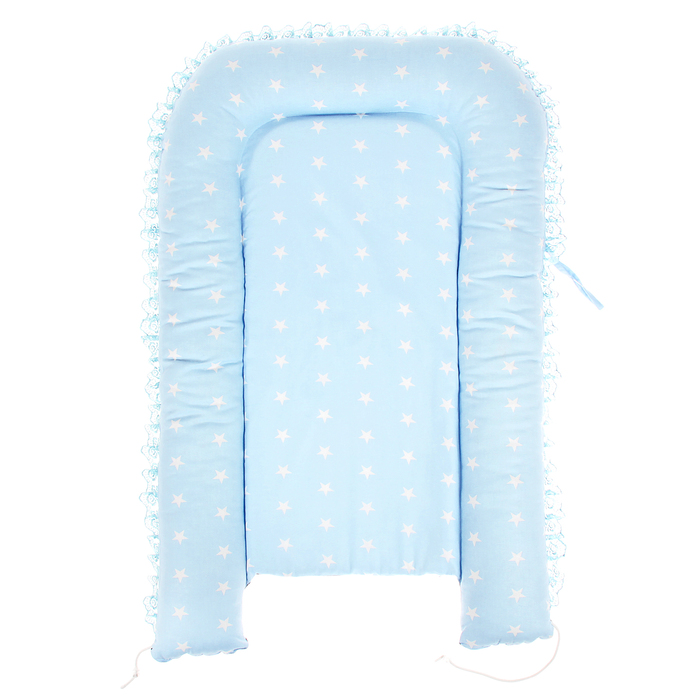 Гнездышко-кокон с кружевом 90*60см, диз.звездочки серый/голубой, бязь 125г/м, хл100%