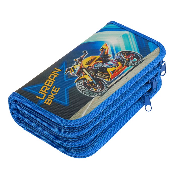 Пенал 3 секции 105х190 мм, ткань "Звездный мотоцикл"