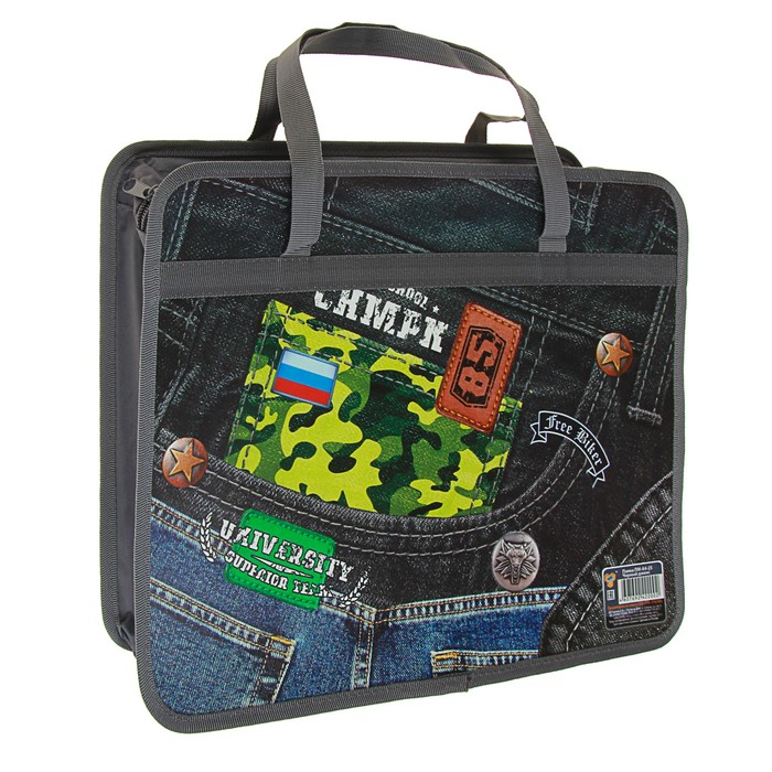 Папка с ручками пластиковая А4, 330x260х75 мм «Чёрный джинс»