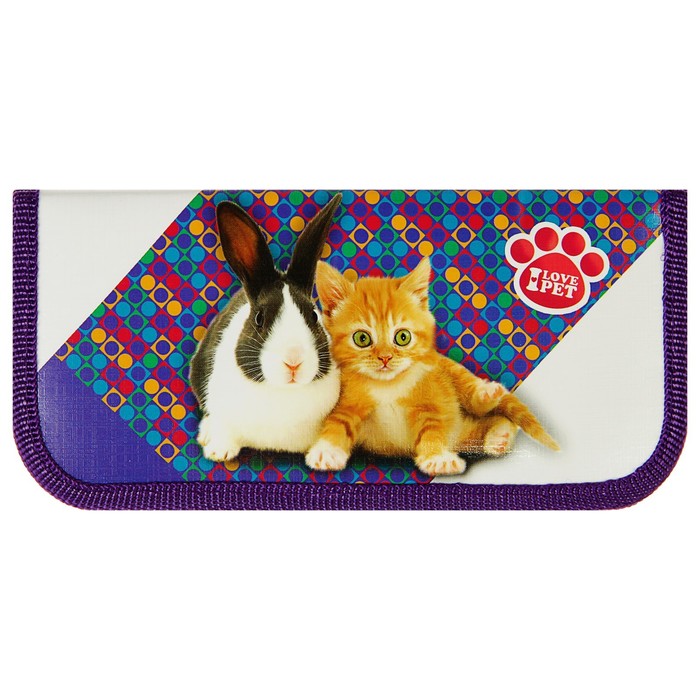 Пенал 1 секция 90х190 мм, ламинированный картон "Мохнатые друзья"