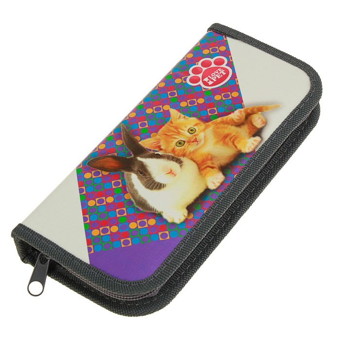 Пенал 1 секция 90х190 мм, ламинированный картон "Мохнатые друзья"