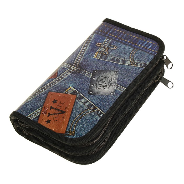 Пенал 2 секции 105х190 мм, ламинированный картон "Синий джинс"