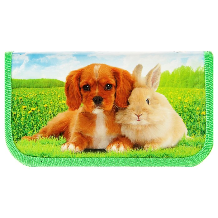 Пенал 2 секции 105х190 мм, ламинированный картон "Щенок и кролик"