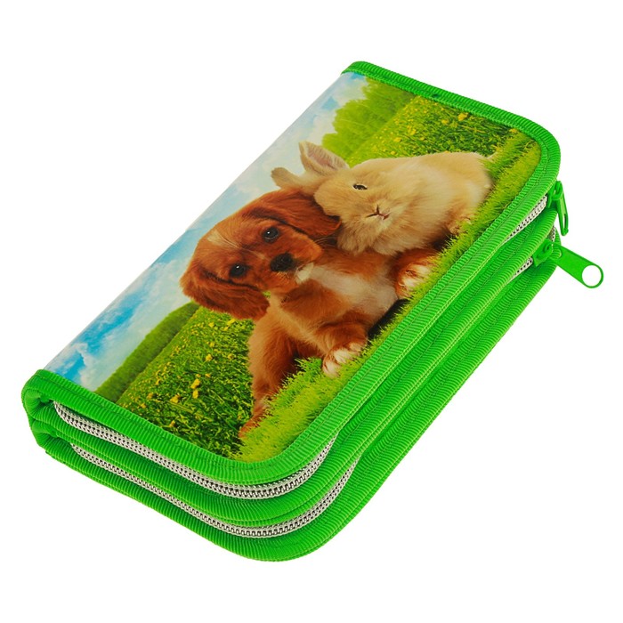 Пенал 2 секции 105х190 мм, ламинированный картон "Щенок и кролик"