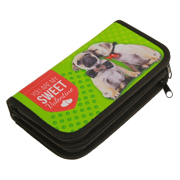 Пенал 2 секции 105х190 мм, ткань "Прикольные бульдоги"