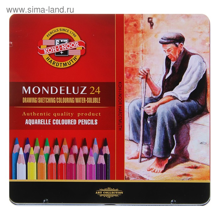 Карандаши акварельные набор 24 цвета, Koh-I-Noor Mondeluz 3724, в металлическом пенале карандаши акварельные набор 24 цвета mondeluz 3724 в металлическом пенале