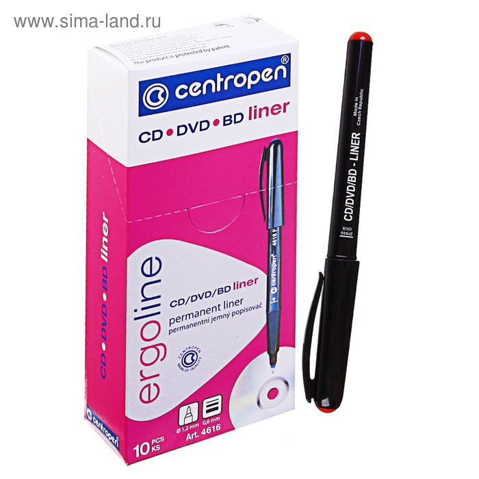 

Mаркер для CD/DVD 1,2 мм Centropen 4616, линия 0,6 мм, цвет красный