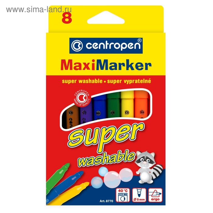 Фломастеры 8 цветов Centropen Superwashable 877008 суперсмываемые линия 25 мм 138₽
