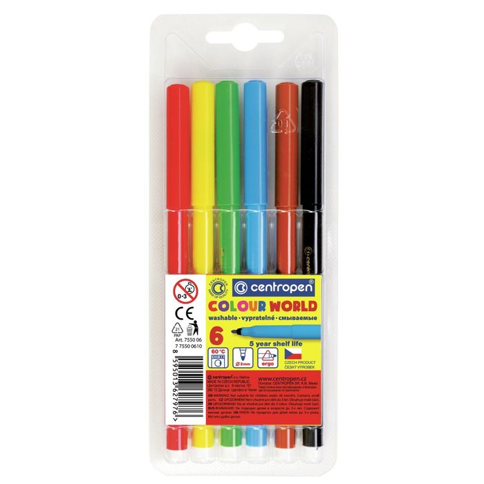 Фломастеры Centropen Colour World 7550/06 ТП, 1,0 мм, 6 цветов, в блистере