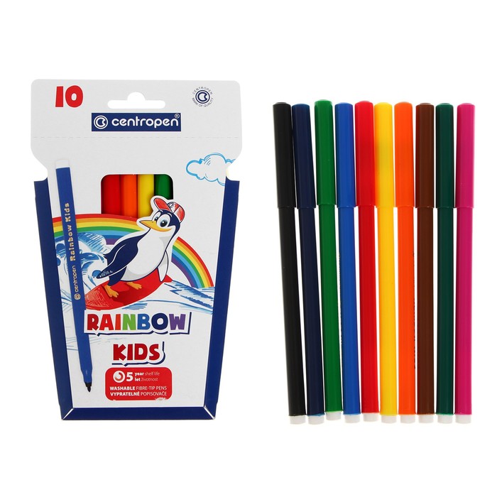 Фломастеры 10 цветов, 2.0 мм Centropen 7550 Rainbow Kids, линия 1.0 мм фломастеры 30 цветов 2 0 мм centropen 7550 тп colour world смываемые европодвес линия 1 0 мм