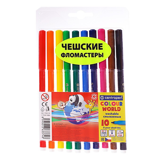 Фломастеры Centropen Colour World 7550/10 ТП, 1,0 мм, 10 цветов, в блистере