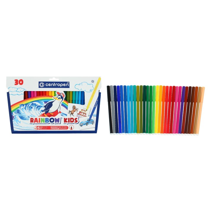 Фломастеры 30 цветов 20 мм Centropen 7550 Rainbow Kids смываемые линия 10 мм 467₽