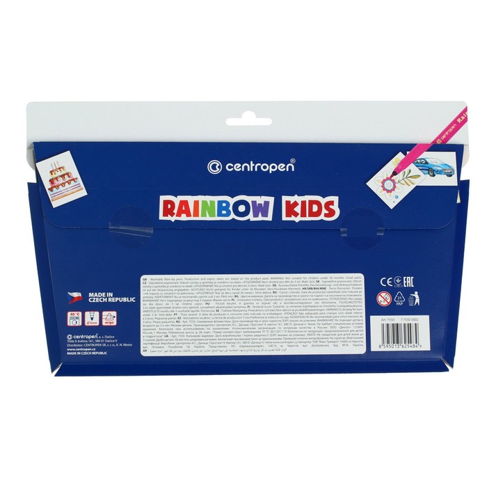 

Фломастеры 30 цветов 2.0 мм Centropen 7550 Rainbow Kids, смываемые, линия 1.0 мм