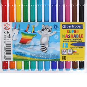 

Фломастеры 12 цветов Centropen Super washable 7770/12, суперсмываемые, линия 1.0 мм