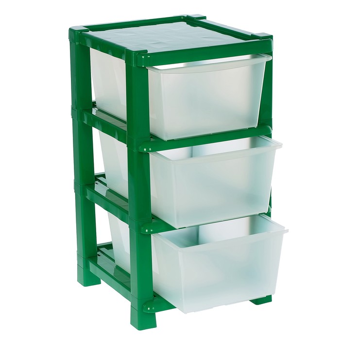 Комод 3 секции, цвет зелёный/прозрачный