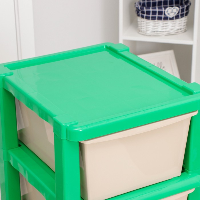 Комод 4 секции, цвет зелёный/бежевый