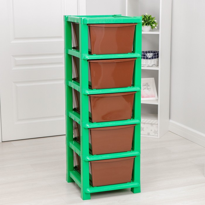 Комод 5 секций, цвет зелёный/коричневый