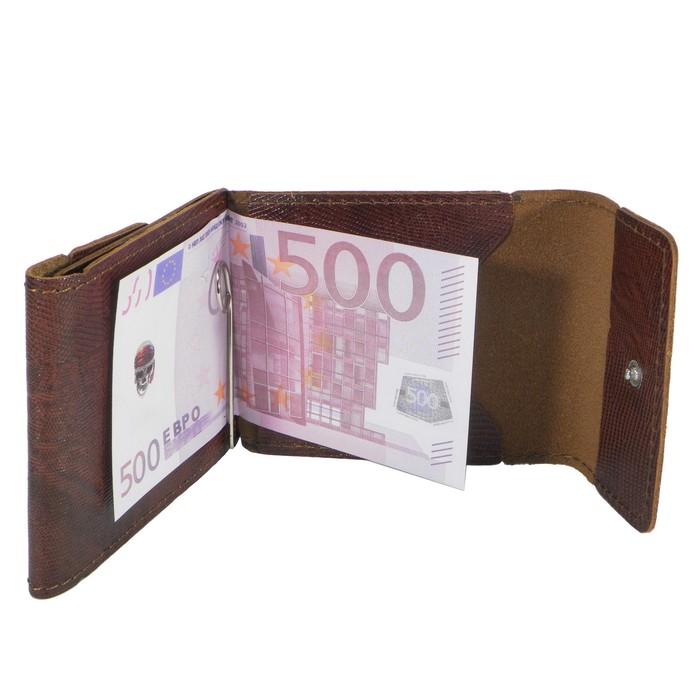 Портмоне с зажимом на кнопке, цвет коричневый