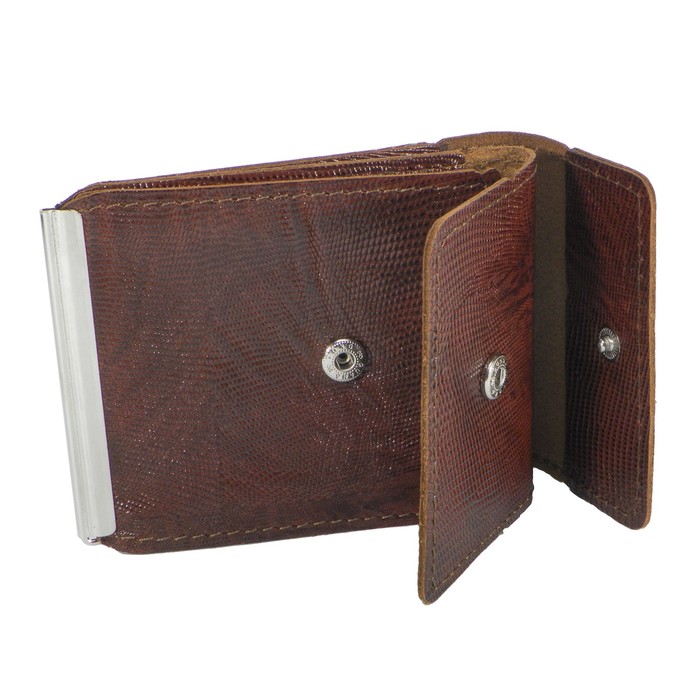 Портмоне с зажимом на кнопке, цвет коричневый