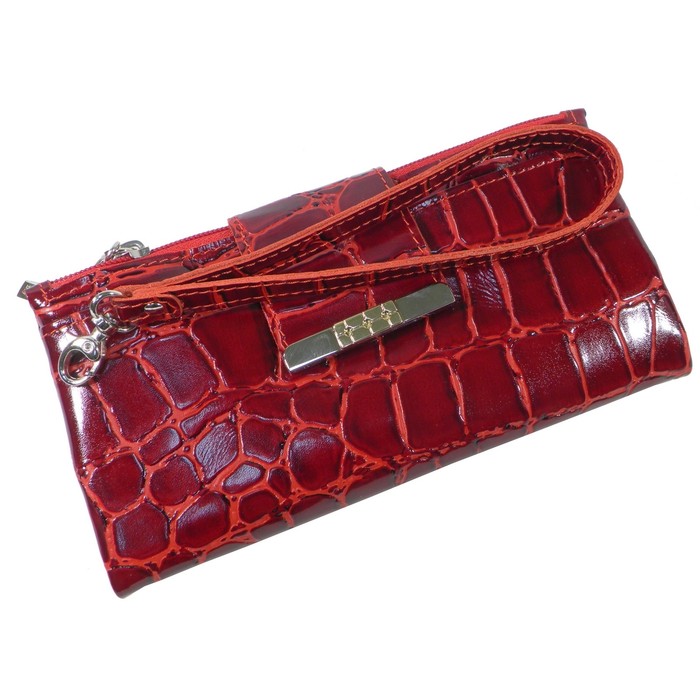 Портмоне женское, 2 отдела для купюр, для монет, для кредитных карт, цвет красный