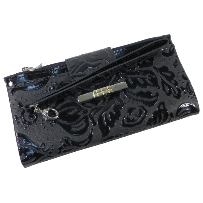 Портмоне женское, 2 отдела для купюр, для монет, для кредитных карт, цвет чёрный