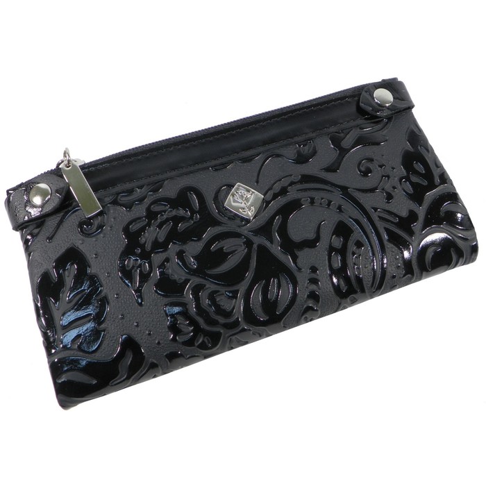Портмоне женское, 2 отдела для купюр, для монет, для кредитных карт, цвет чёрный