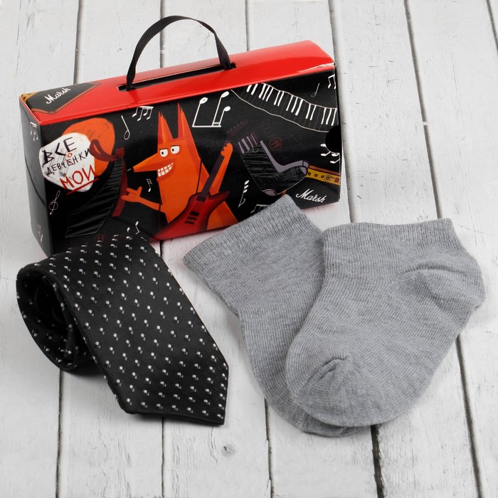 Набор детский "Любимчик девчонок" 3-6 лет, галстук 28 см, носки 14 р-р, п/э, чёрный/серый
