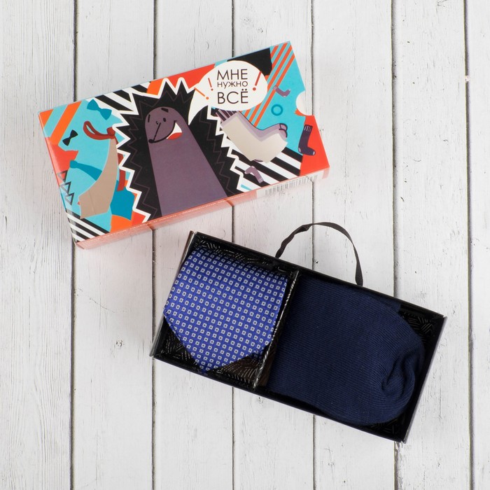 Набор детский "Маленький мужчина" галстук 28 см, носки 14 р-р, п/э, синий