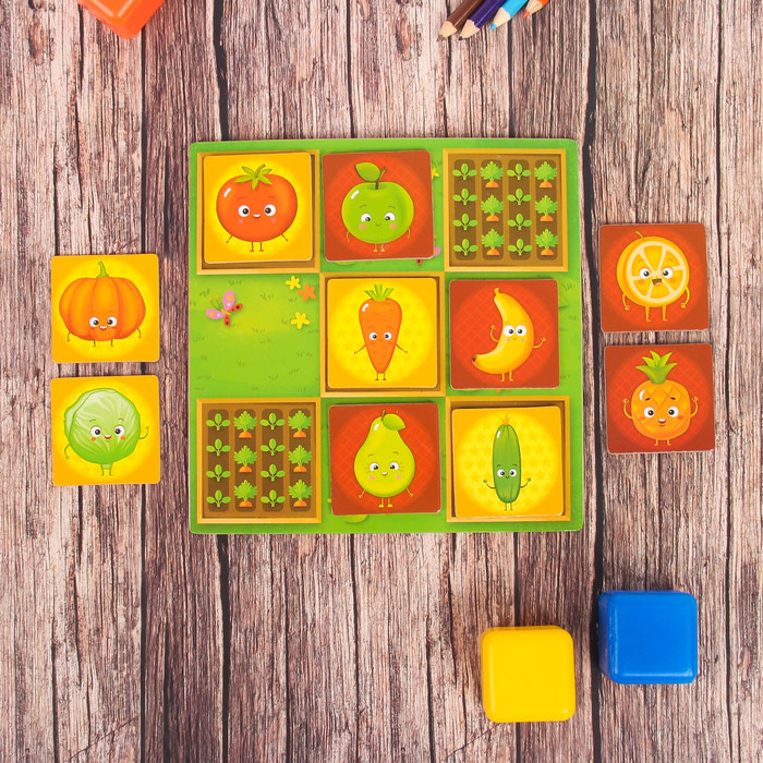 Логическая игрушка крестики-нолики для детей "Наш огород", 10 деталей