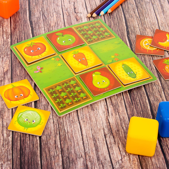 Логическая игрушка крестики-нолики для детей "Наш огород", 10 деталей
