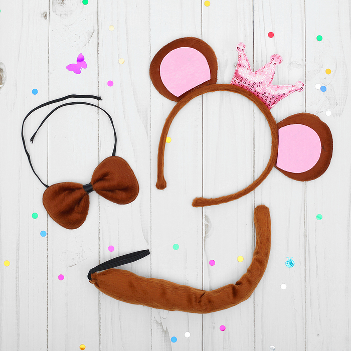 Карнавальный набор "Обезьянка" 3 предмета: ободок, бабочка, хвост