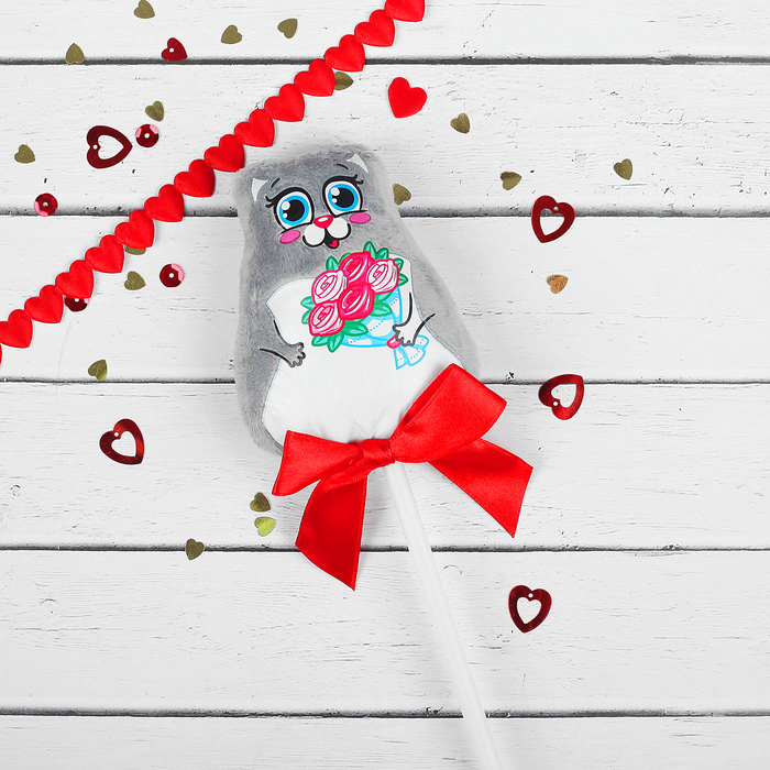 Мягкая игрушка в букет "Для тебя"котик на палочке