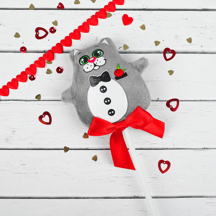 Мягкая игрушка в букет "Джентльмен", котик на палочке