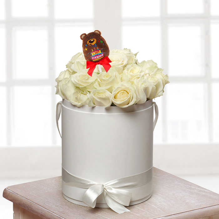 Мягкая игрушка в букет "С Днем Рождения"мишутка на палочке