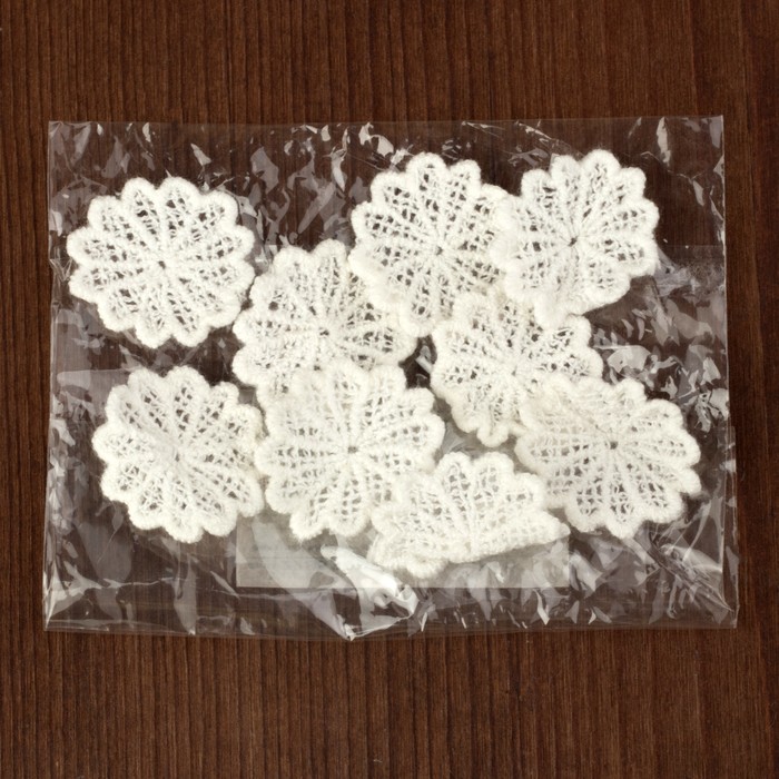 Вязаный элемент "Цветок", d=3см, 25 шт, цвет белый