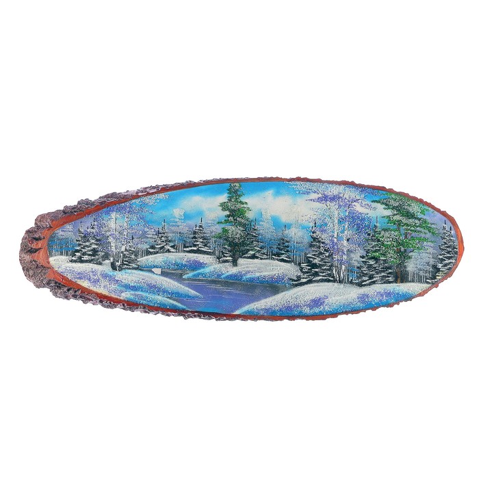 Картина - срез дерева "Зима", 110 см, каменная крошка, горизонтальная