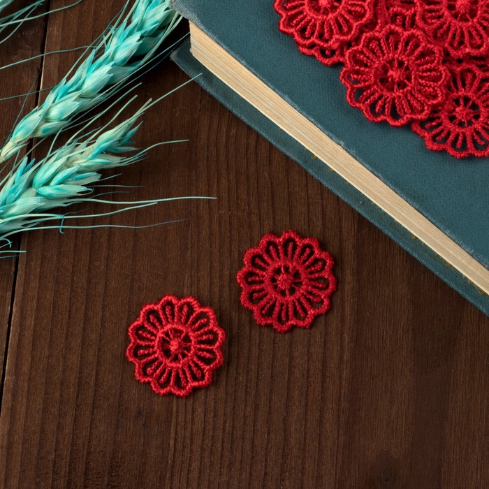 Вязаный элемент "Цветок", d= 2,5см, 25 шт, цвет красный