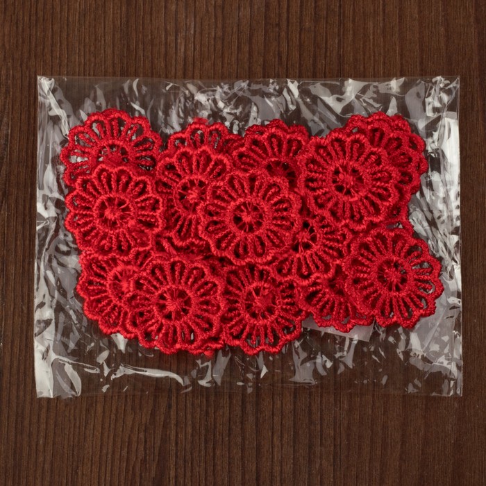 Вязаный элемент "Цветок", d= 2,5см, 25 шт, цвет красный