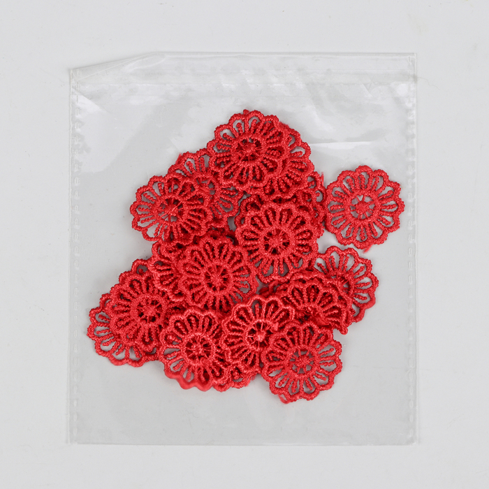 Вязаный элемент "Цветок", d= 2,5см, 25 шт, цвет красный